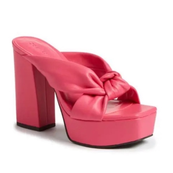 Open Edit Womens Kaia Platform Heel Sandals Slides Cross Puffy Barbie Pink 7.5 - Picture 1 of 10